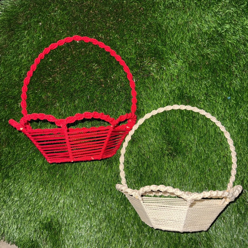 Handwoven Rope Wall Baskets - Red & Cream